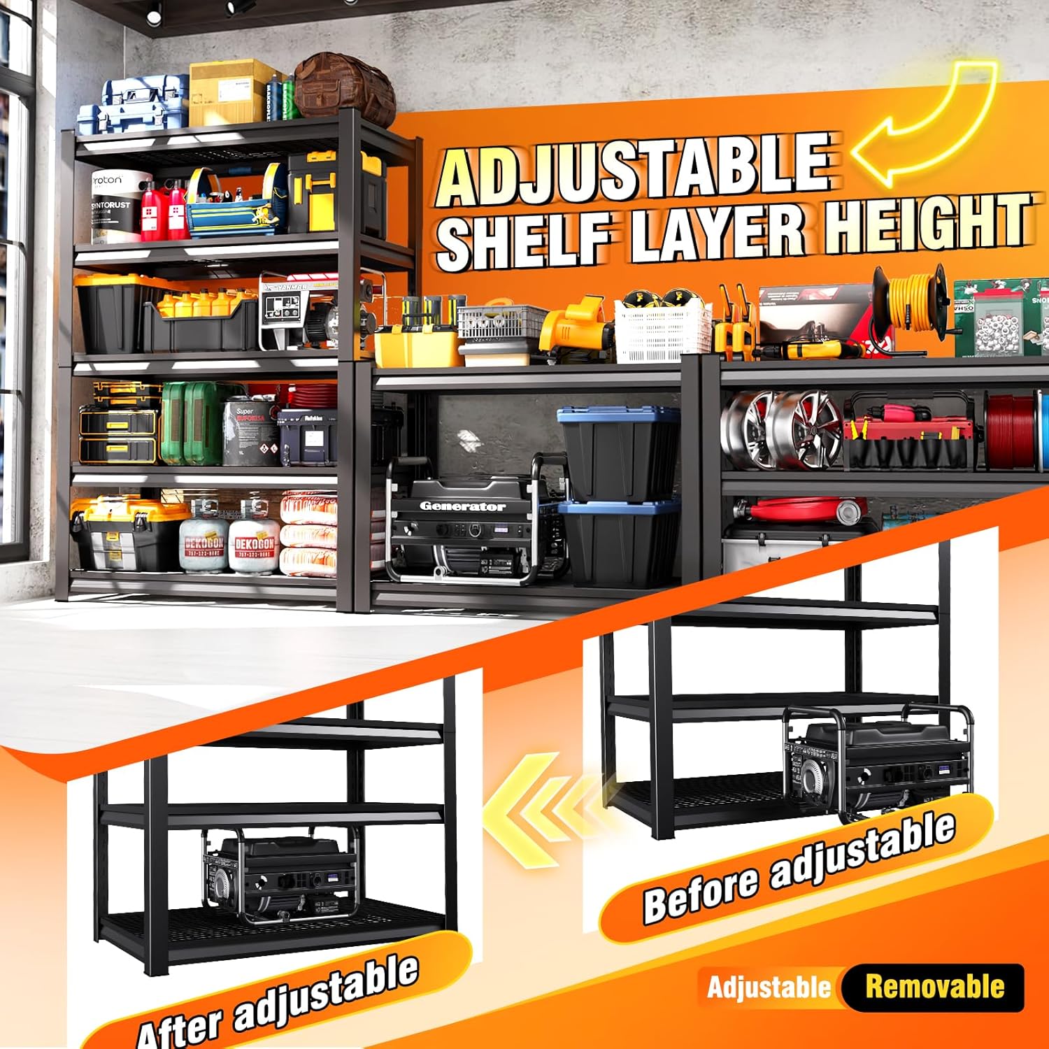 72''H 36''W Storage Shelves,2500LBS Garage Shelving ,Adjustable Garage Shelves ,Heavy Duty Metal Shelving, 5 Tier