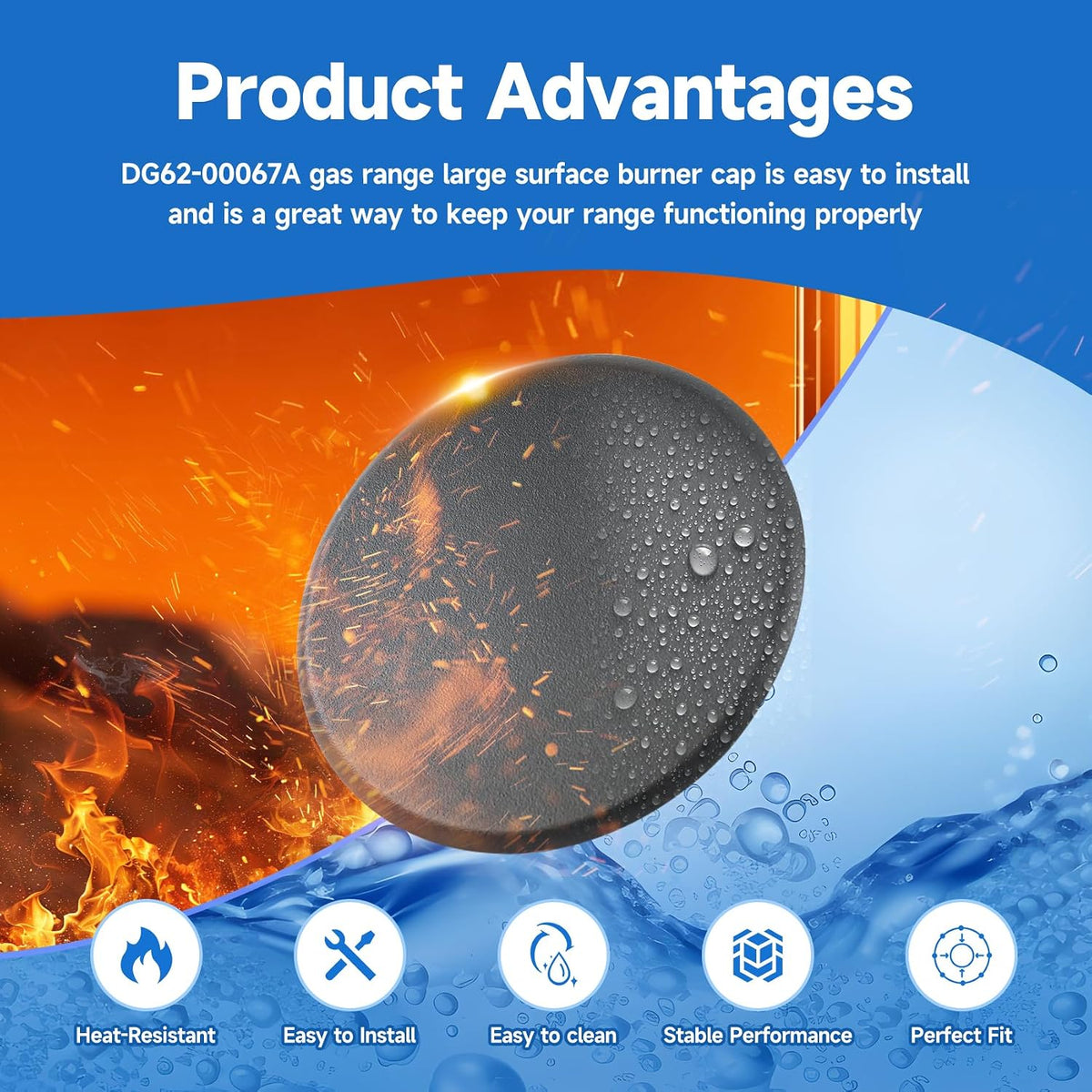3.7 Inch DG62-00067A Range Large Surface Burner Cap Compatible with Samsung