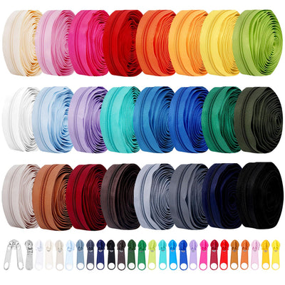 #5 Nylon Coil Zippers 72 Yards 24 Colors,260pcs 3-Type Zipper Sliders