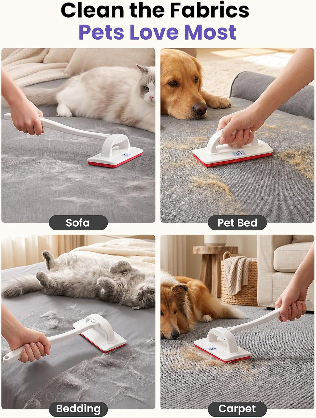 Reusable Pet Hair Remover Brush for Furniture, Dog & Cat Fur Remover