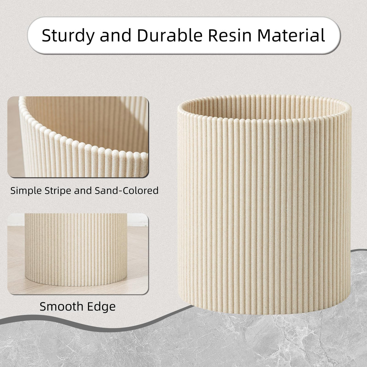 Small Bathroom Trash Can, Beige & Thick Lines, 1.6 Gallon