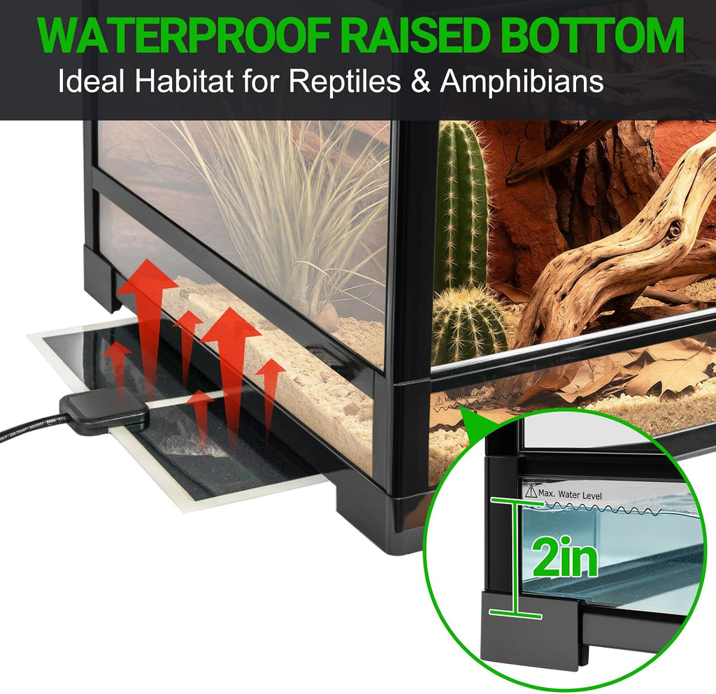 Full Glass 35 Gallon Reptile Tank, Front Opening Wide & Low Reptile Terrarium 36" x 18"x 12" for Lizard Gecko