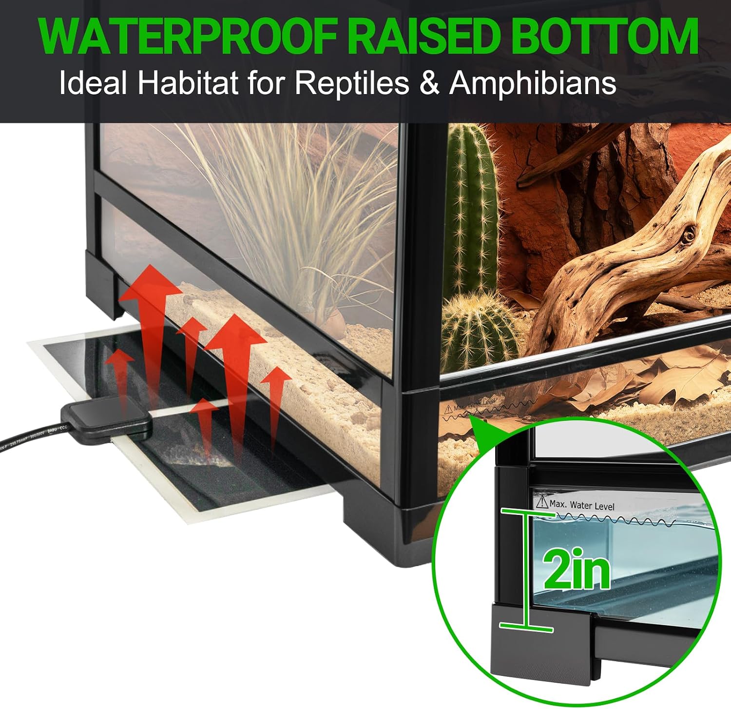 Full Glass 35 Gallon Reptile Tank, Front Opening Wide & Low Reptile Terrarium 36" x 18"x 12" for Lizard Gecko