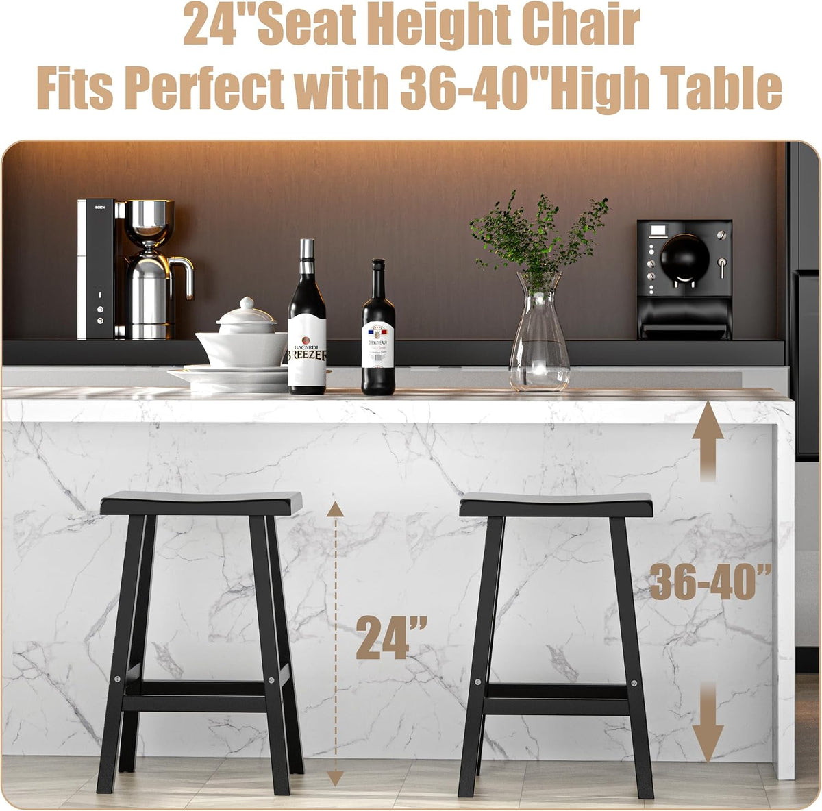 Bar Stools, 24", Black, Set of 2