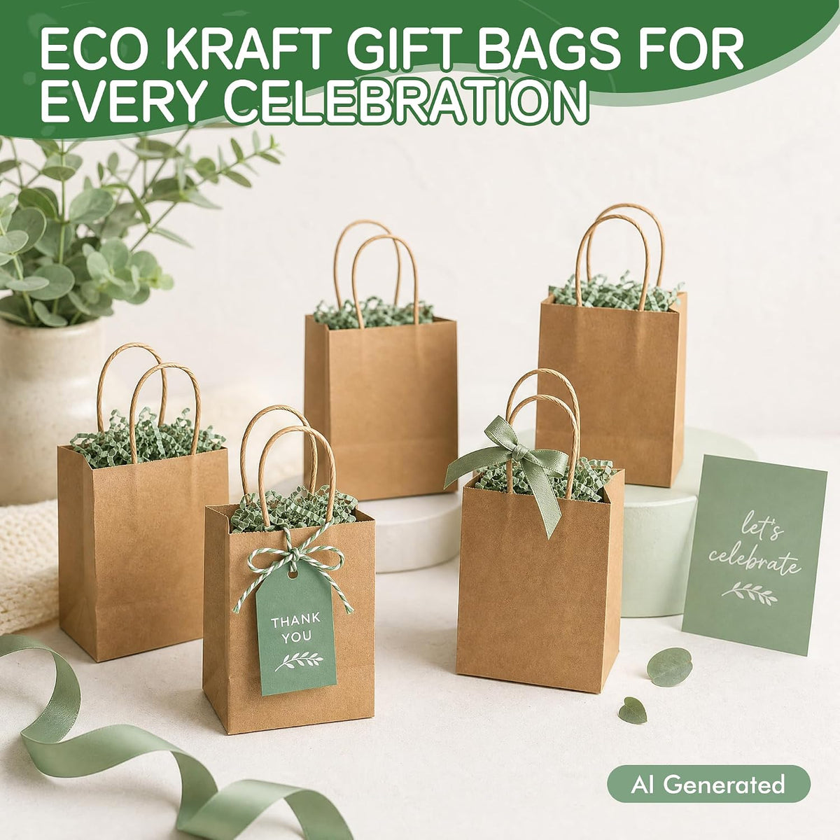 Small Brown Kraft Paper Bags 20 Pack 5.2x3.2x8 in with Handles