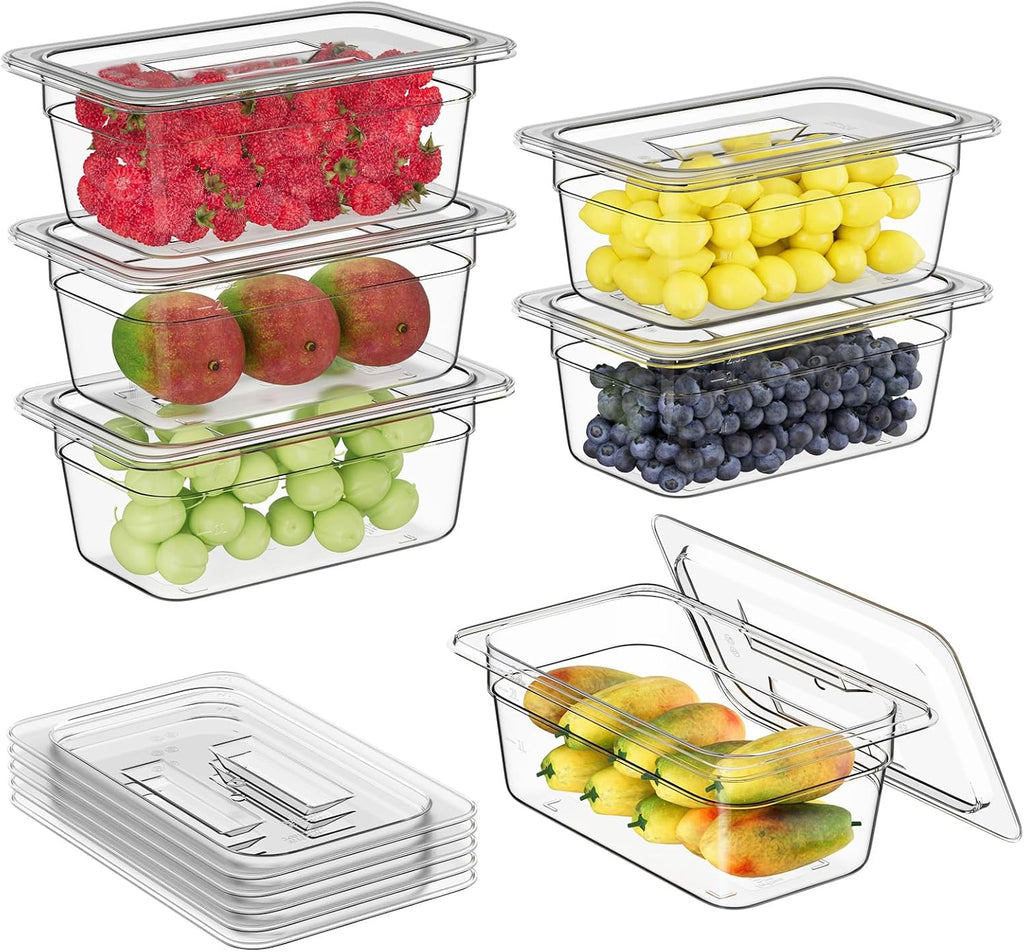 1/4 4'' 6 Pack Plastic Food Pans With Lids