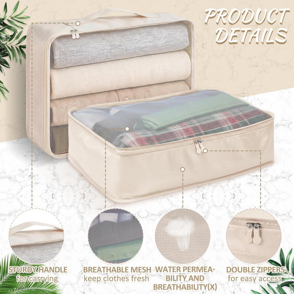 4 Pcs XL Packing Cube for Travel Luggage,Simple,Beige