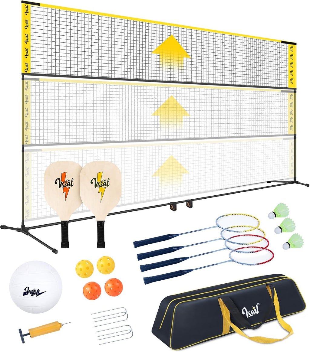 3-in-1 Portable Badminton Volleyball Pickleball Net Set for Backyards | Adjustable Height 34"-7 ft, Beach, Outdoor