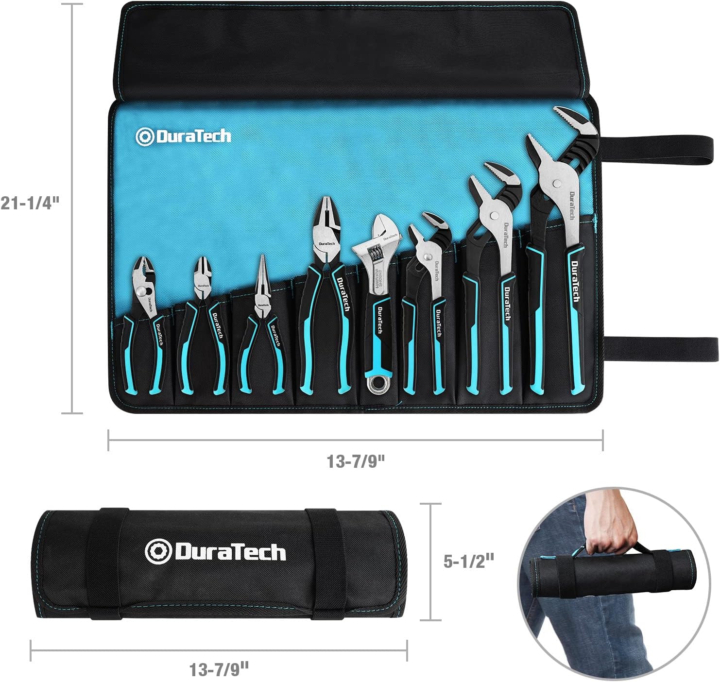 8-Piece Pliers Set with Rolling Pouch, Premium Cr-V/Cr-Ni Construction, (12", 10", 8" Groove Joint Pliers, 8"