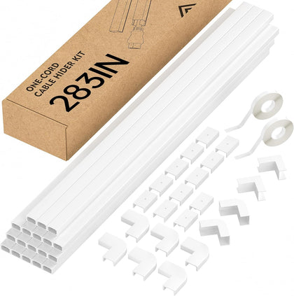 283in Cord Hider, PVC Wire Covers for Cord on Wall, W0.59in H0.4in | One-Cord Cable Concealer Kit, Self-Adhesive Cord