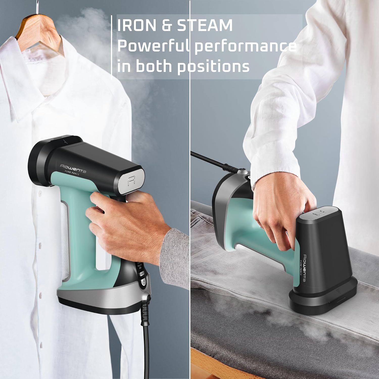 Pure Force 2in1 Steamer & Iron: Powerful 1875 Watts, Vertical Steaming & Horizontal Ironing, Auto-off, XL Tank
