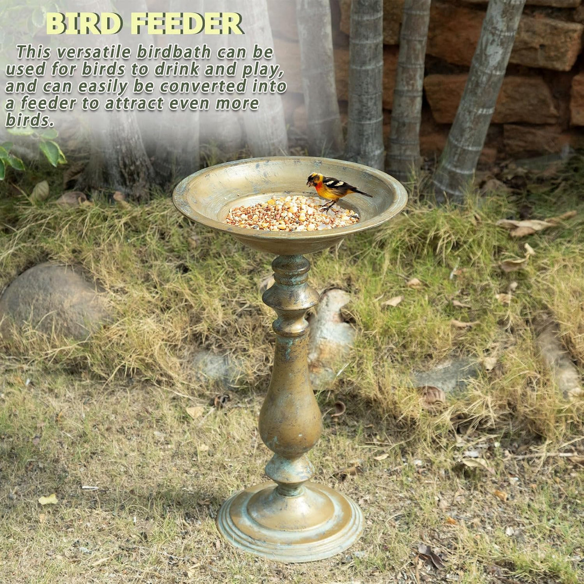 19"H Antique Pedestal Bird Bath for Outside ,Outdoor Garden Bird Bath