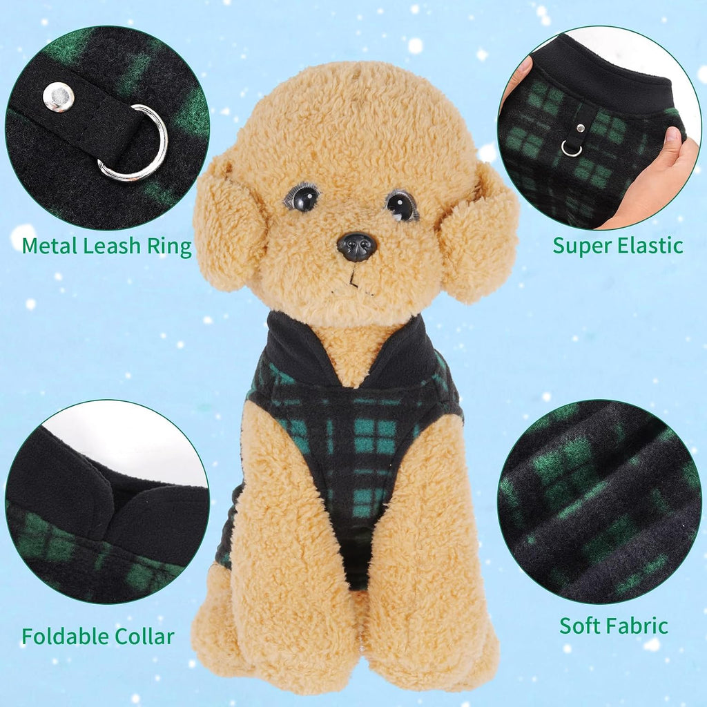 4 Pieces Buffalo Plaid Dog Sweaters with Leash Ring Soft Fleece Vest Dogs Pullover Warm Jacket Pet Dogs Clothes