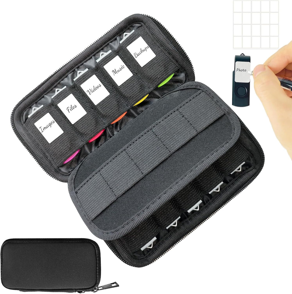 USB Flash Drive Case with 10 USB Drive Slots and 10 Memory Card Slots Storage Organizer Case Holder for Thumb Drives