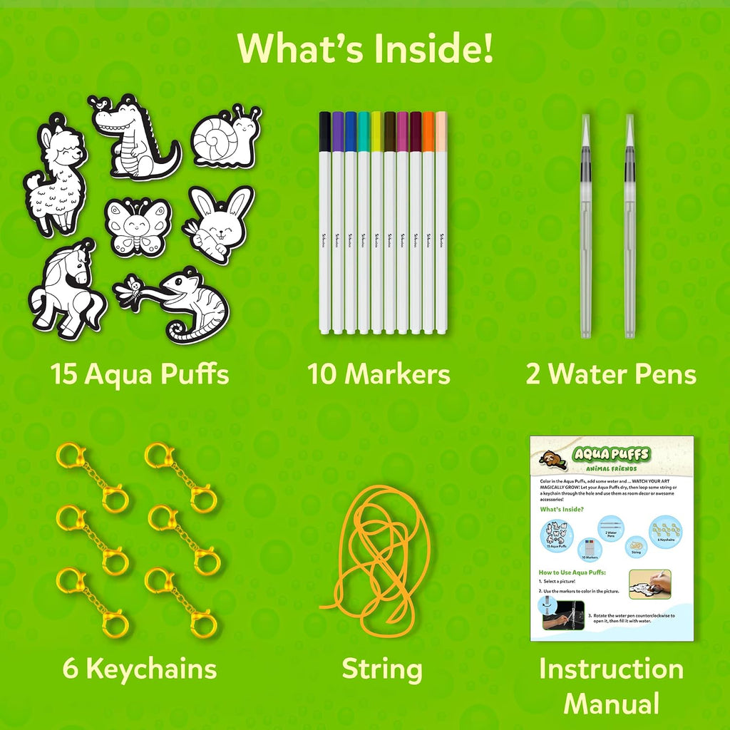 Aqua Puffs Animals, Art & Craft, Paint by Number, Gift for Kids | DIY Puffy Keychains, Screen-Free, Mess-Free