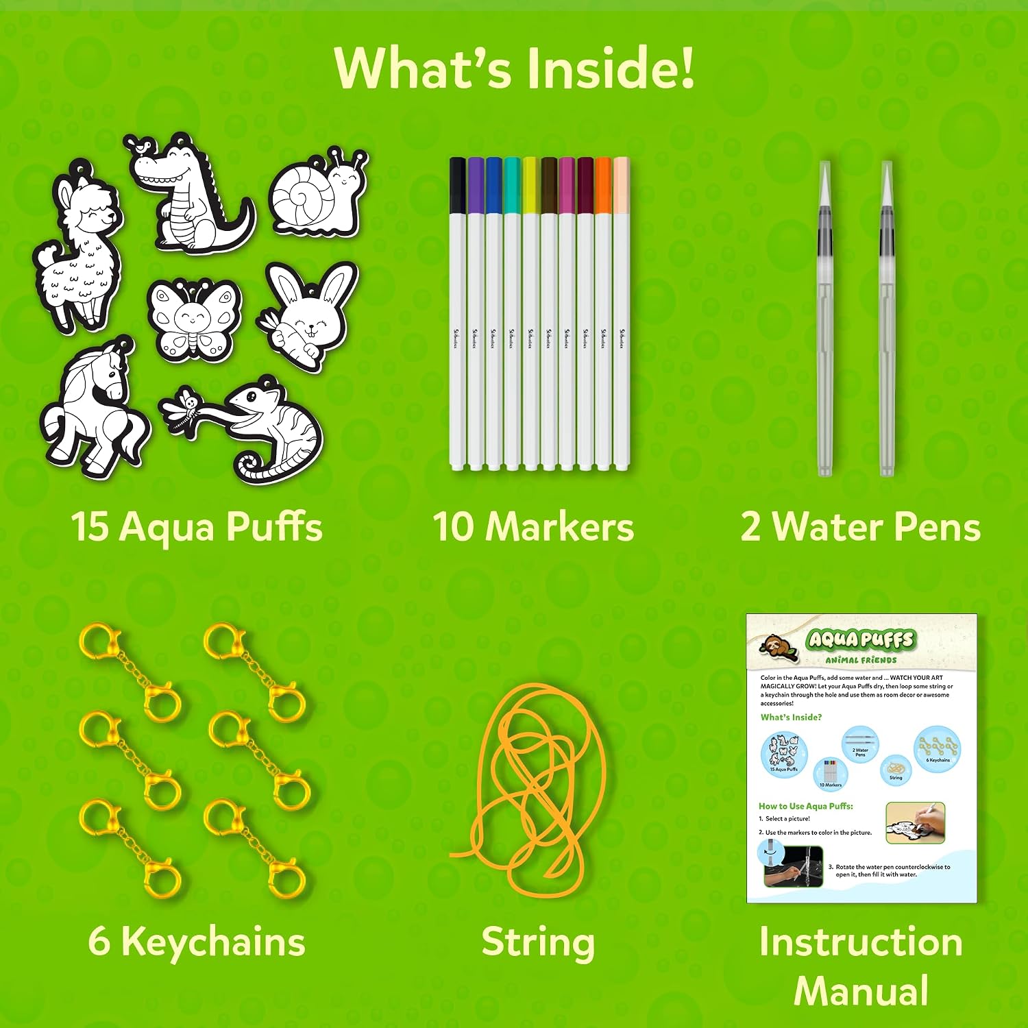 Aqua Puffs Animals, Art & Craft, Paint by Number, Gift for Kids | DIY Puffy Keychains, Screen-Free, Mess-Free