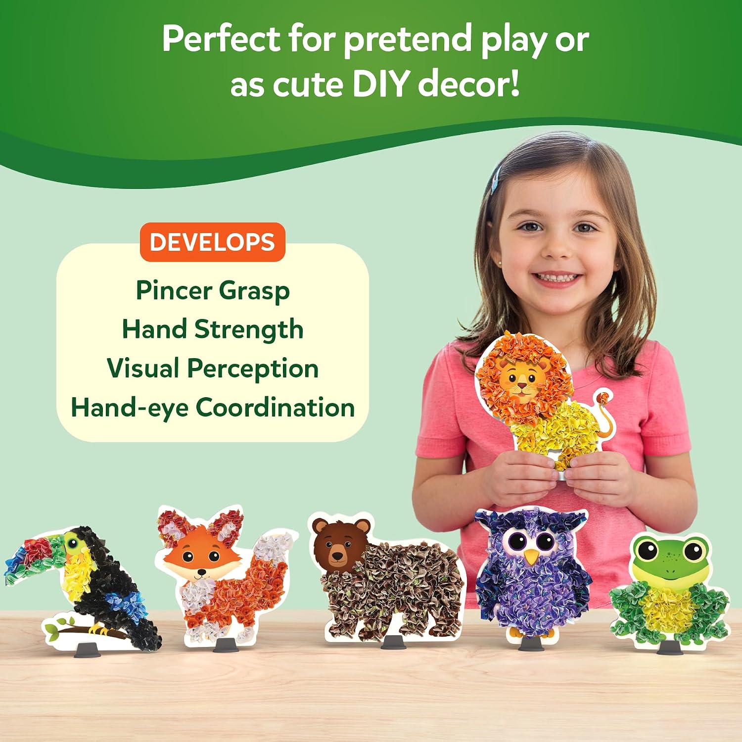 Poke-in Art – Animals, Mess-Free DIY Wood Craft Kit for Kids | Creative Fine Motor Activity, Pretend Play & Room