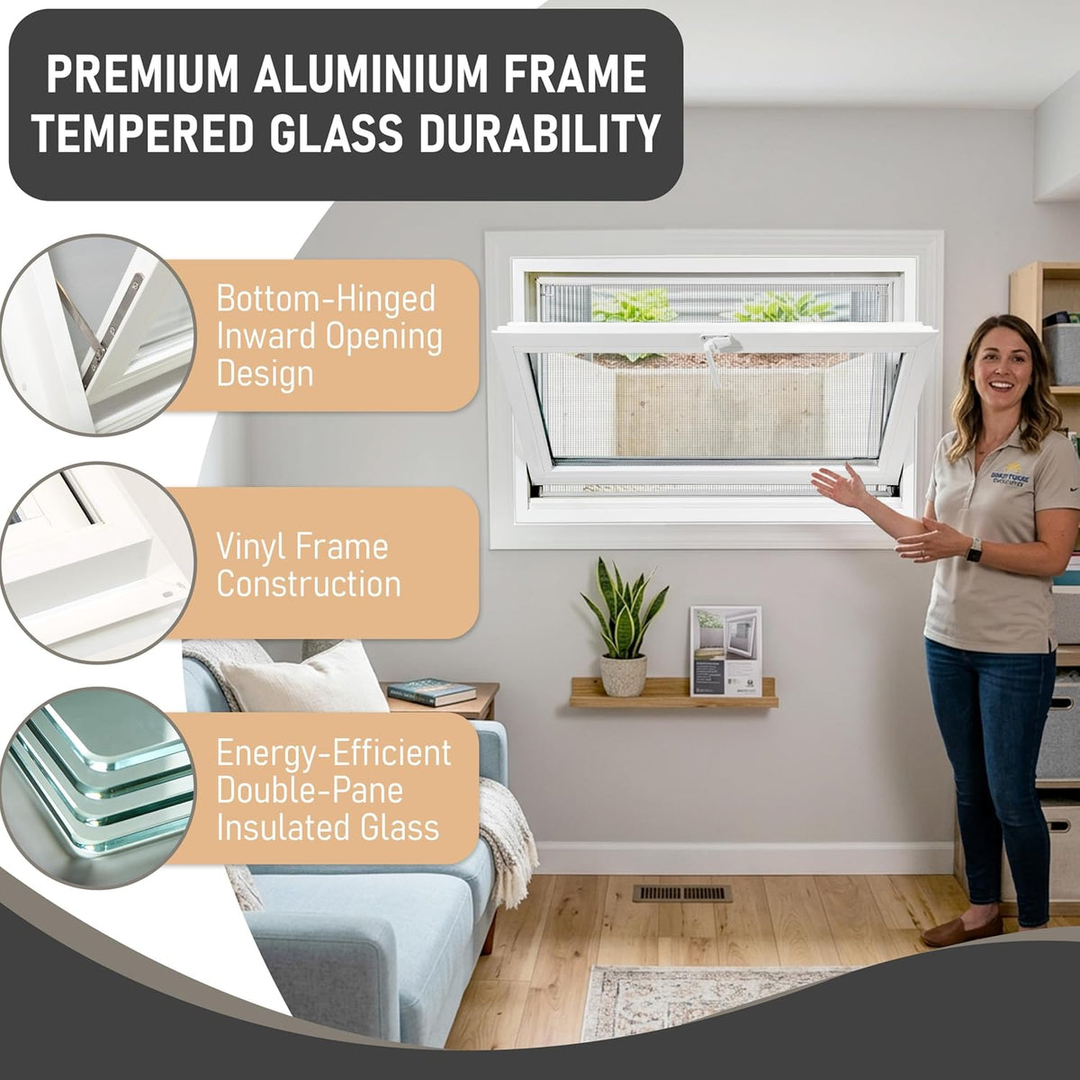 Vinyl Hopper Basement Window 36" x 24" White