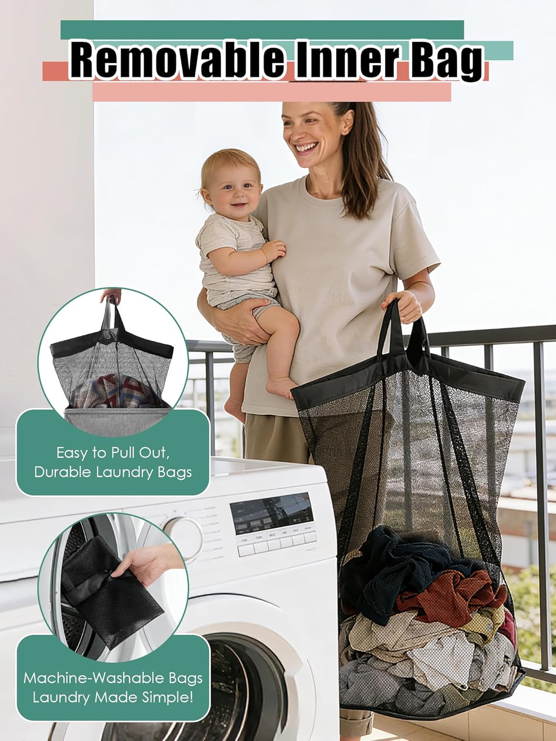 Laundry Hamper with Lid, Reinforced Sturdy Clothes Hamper with Anti-Puncture Base, Large Collapsible Laundry Basket