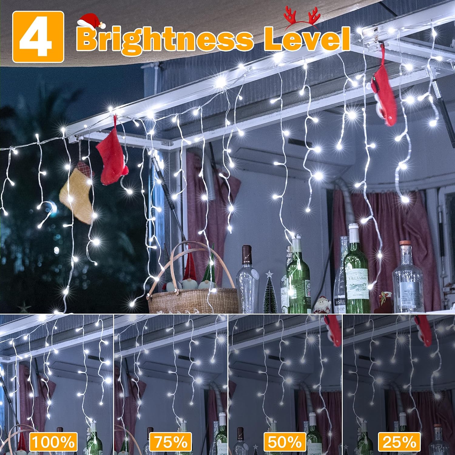 Icicle Lights for Outside 720LED 60FT, Cool White Christmas Lights with Remote 8 Modes Dimmable, Waterproof