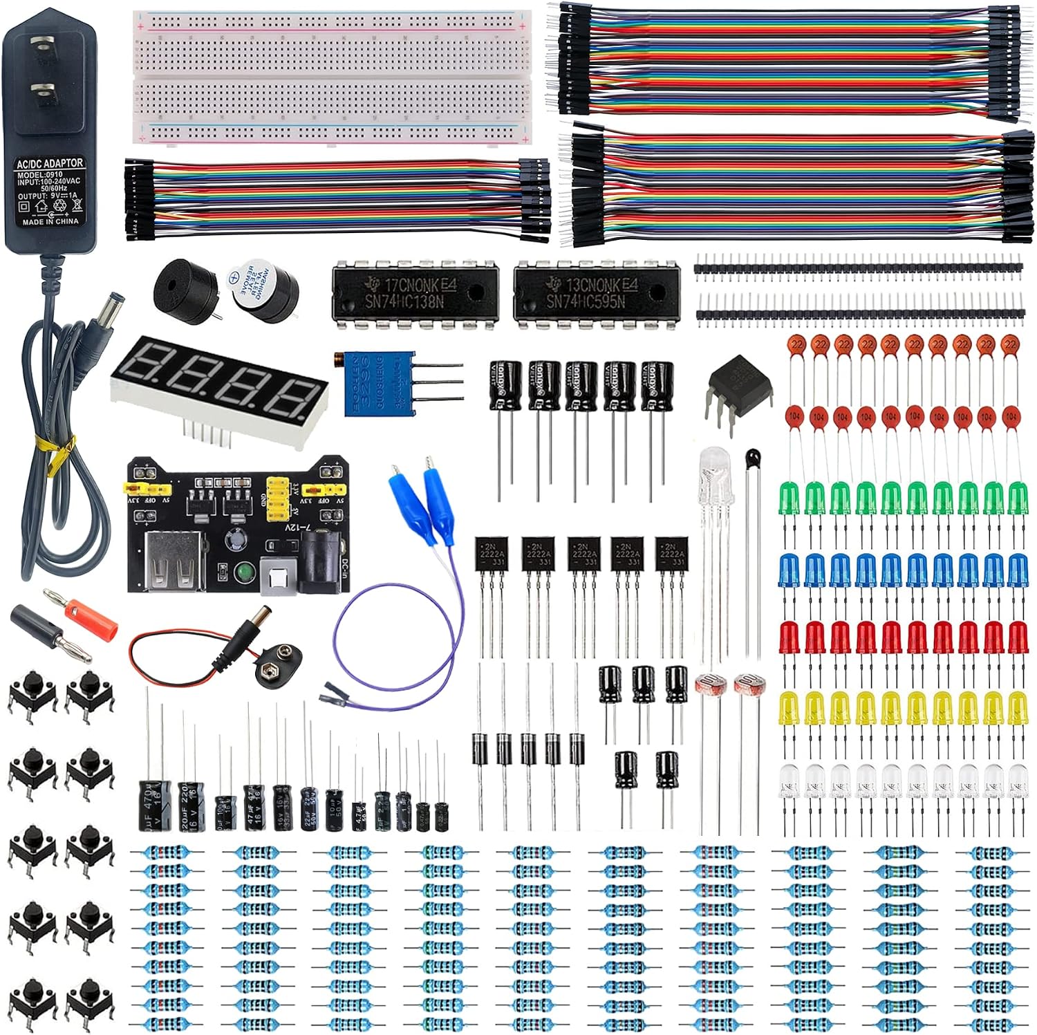 Upgraded Electronics Component Fun Kit Power Supply Module, Jumper Wire, 830 Breadboard