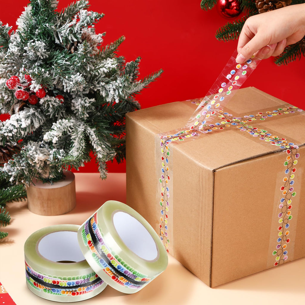 2 Roll Christmas Packing Tape Holiday String Lights Gift Wrap