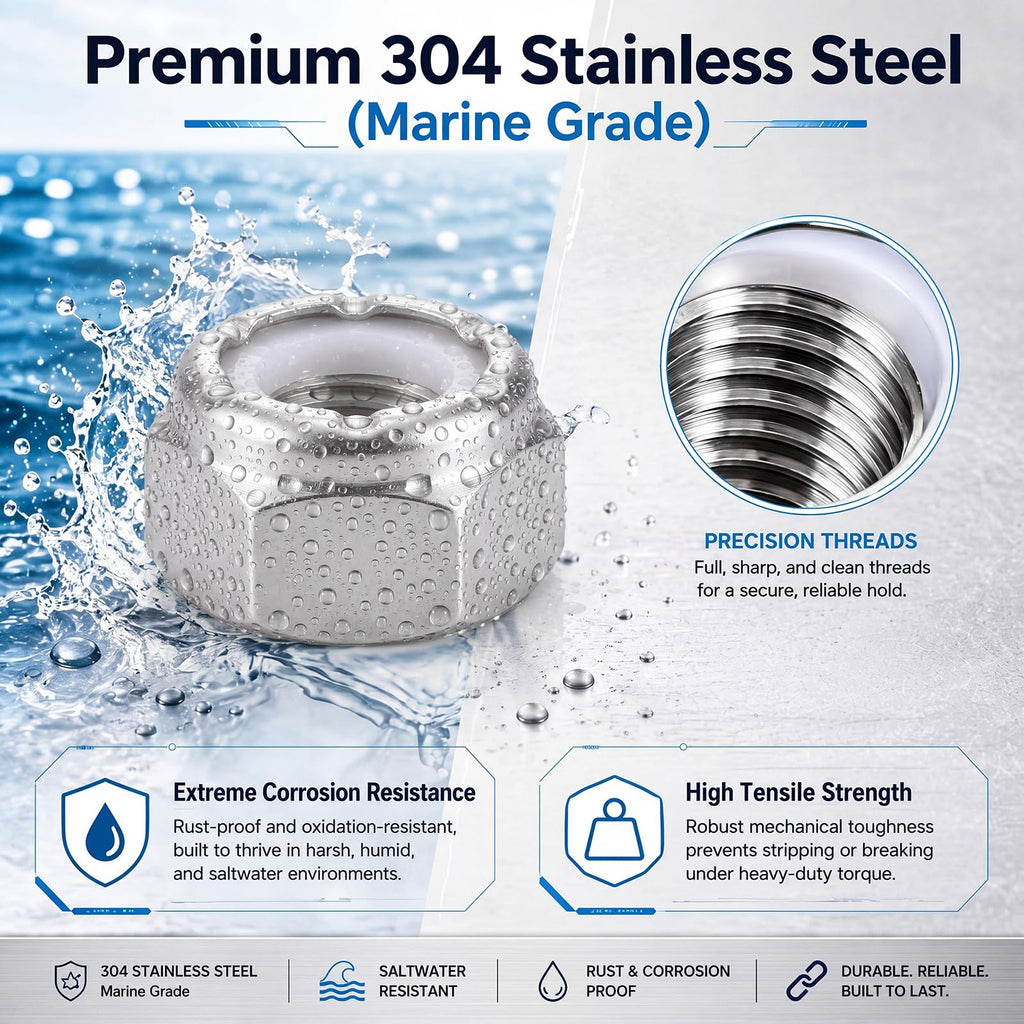 Shimeyao 50 Pack 1/4-20 Thin Nylon Insert Lock Nuts,Silver