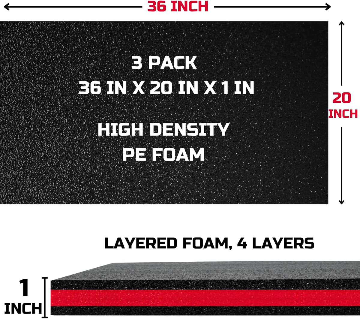 Tool Box Foam Organizer 36x20x1 inch 3Pack, Kaizen Sheets for Pro Tool Control, Custom Tool Shadow Inserts for Cases
