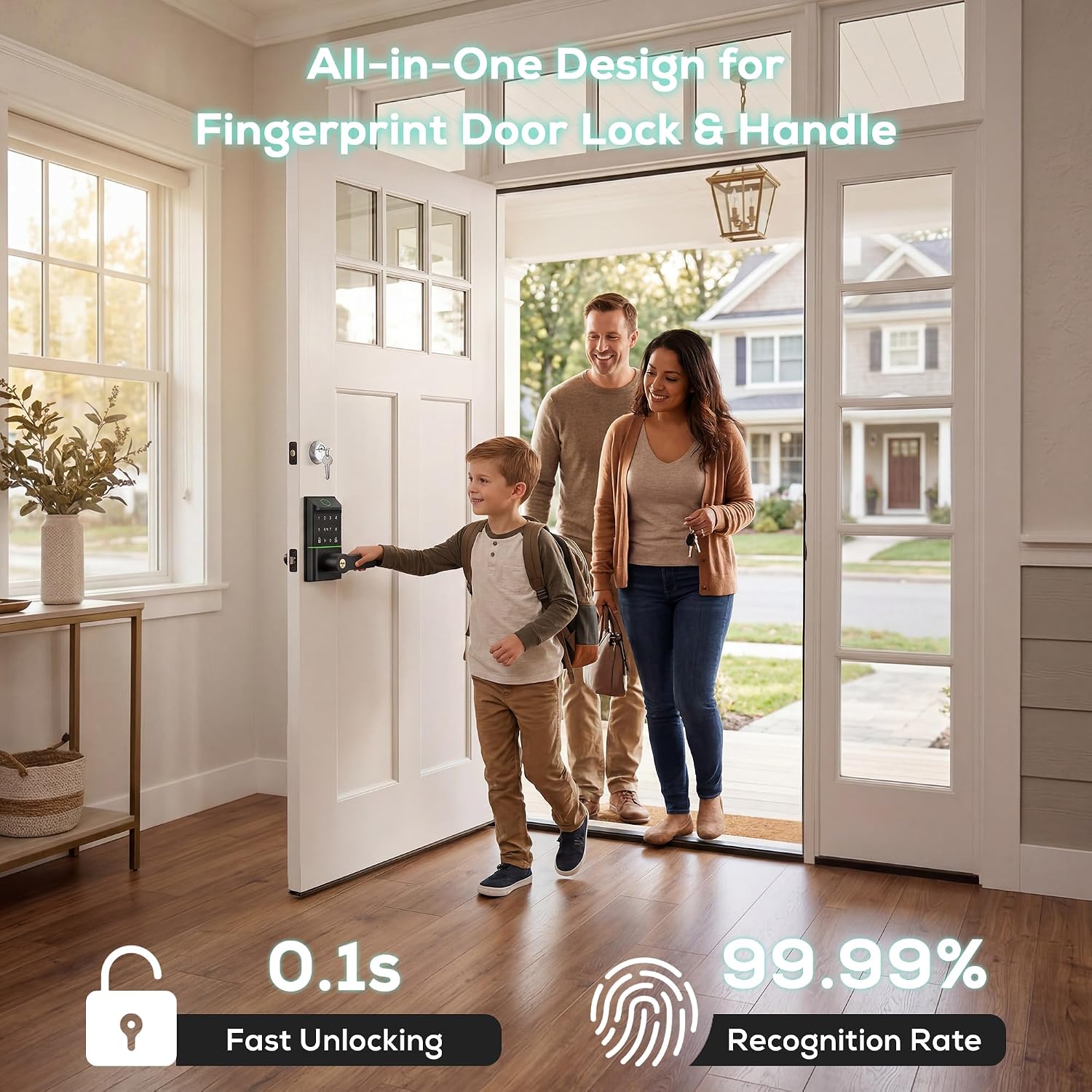 Smart Door Lock Keyless Entry, 6-in-1 Biometric Deadbolt w/Fingerprint, Keypad, IC Card, APP, Key, Type-C Charging