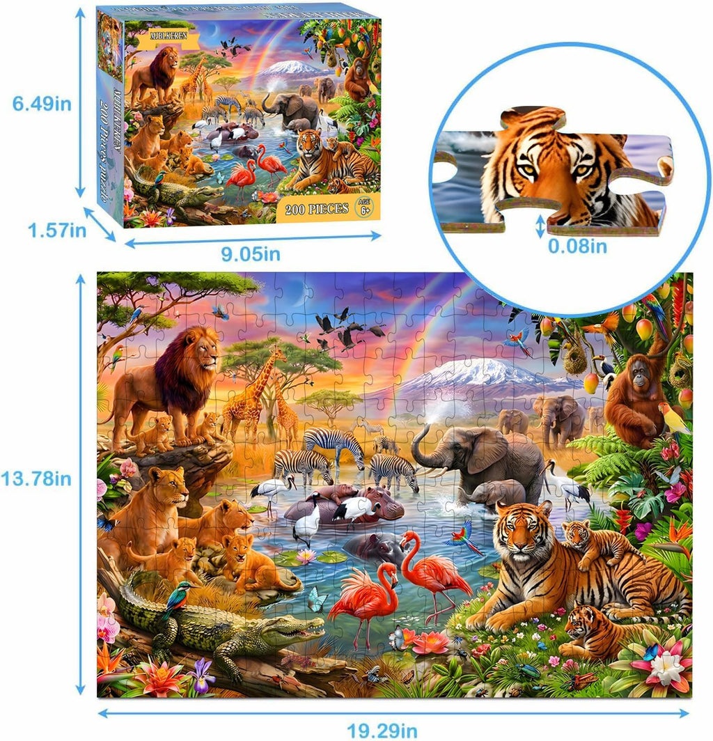 Puzzles for Kids Ages 6-8 8-10 Year Old - Animal World, 200 Pieces Jigsaw Puzzles for Kids, Learning Educational Toys