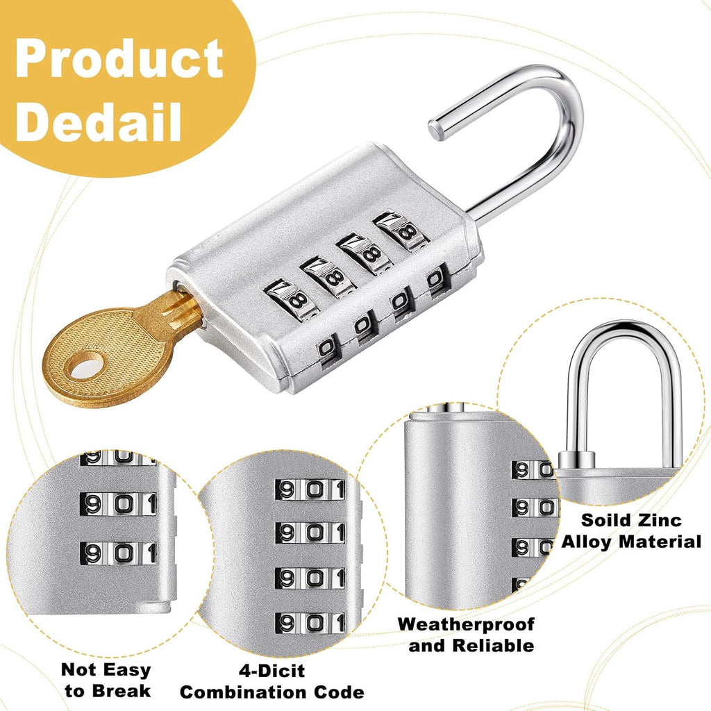 10 Pcs Combination Padlock 4 Digit Combination Lock with Keys Locker Resetable Security Outdoor Waterproof Gate Lock