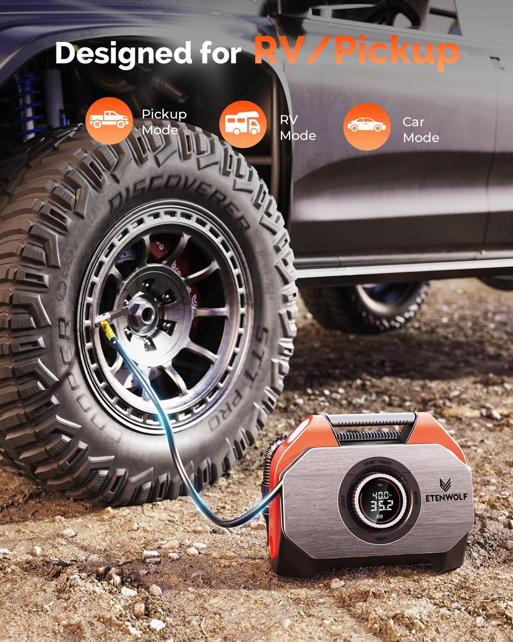 VORTEX S6 Tire Inflator Portable Air Compressor, Cordless Air Pump | with 19200mAh for Heavy-duty Vehicle, Car &