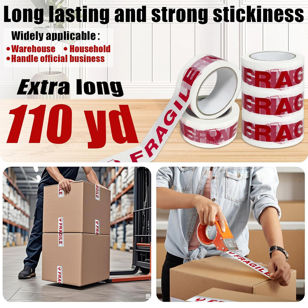 72 Rolls Fragile Tape Handle with Care Packing Printing 2 Inch x 330 Feet (110 Yards) Care Shipping Packing Tape