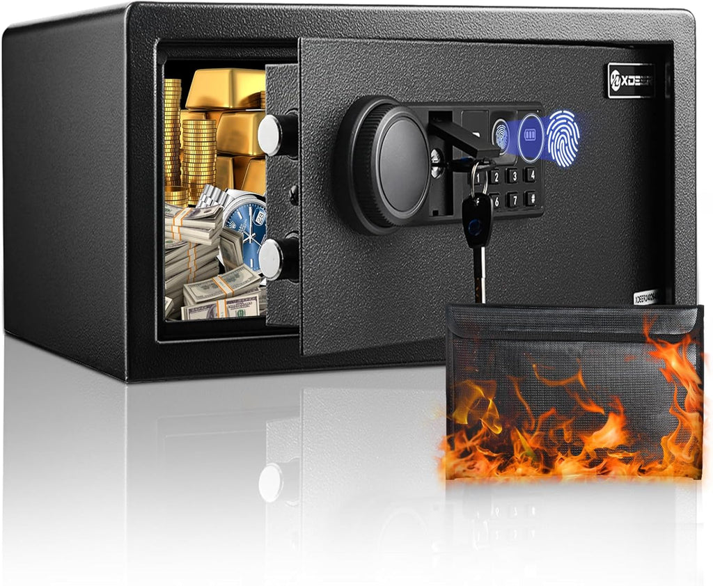 Biometric Safe with Fireproof Bag, Quick-Access Security Safe Box with Upgraded Personal, Steel Fingerprint Safe for