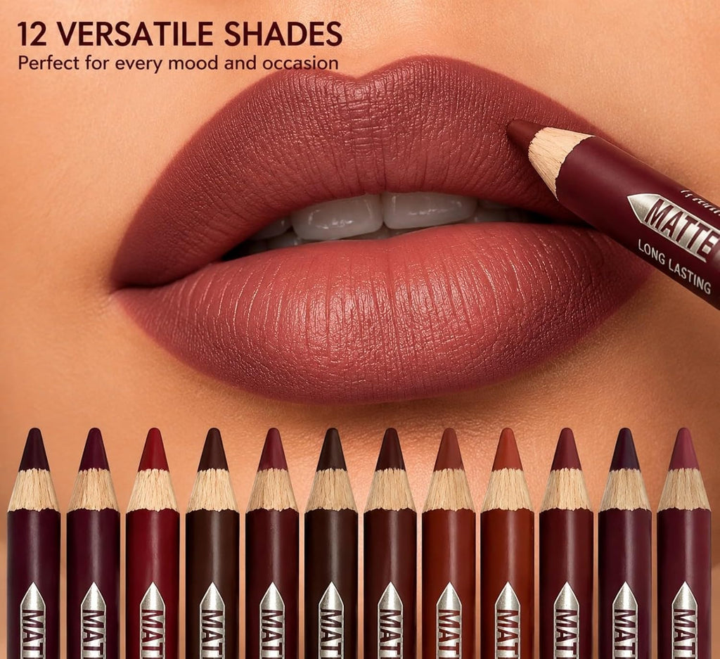 12 Colors Lip Liner Pencil Set Cream Matte Texture