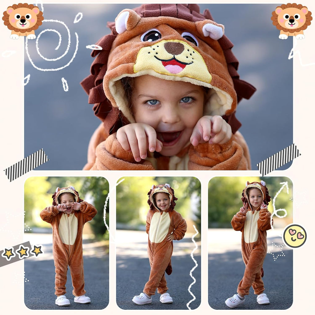 Toddler Baby Animal Costume Kids Toddler Dinosaur Lion Halloween Costume with Tail, Soft Dress Up for Baby Boys Girls