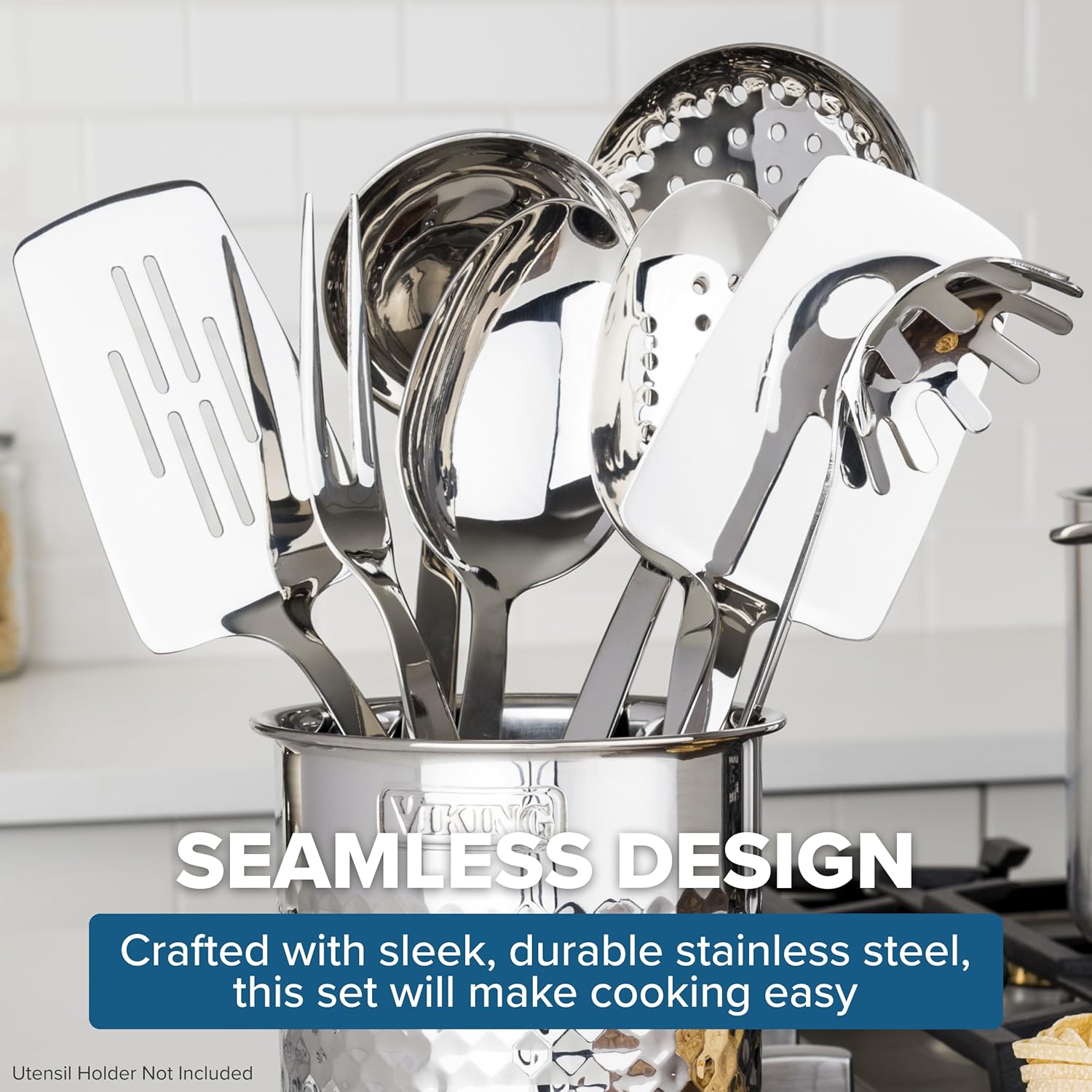 Kitchen Utensils Set, 8 Piece Stainless Steel Cooking Utensil Set, Includes Spatulas, Spoons, Pasta Fork, Deep Ladle