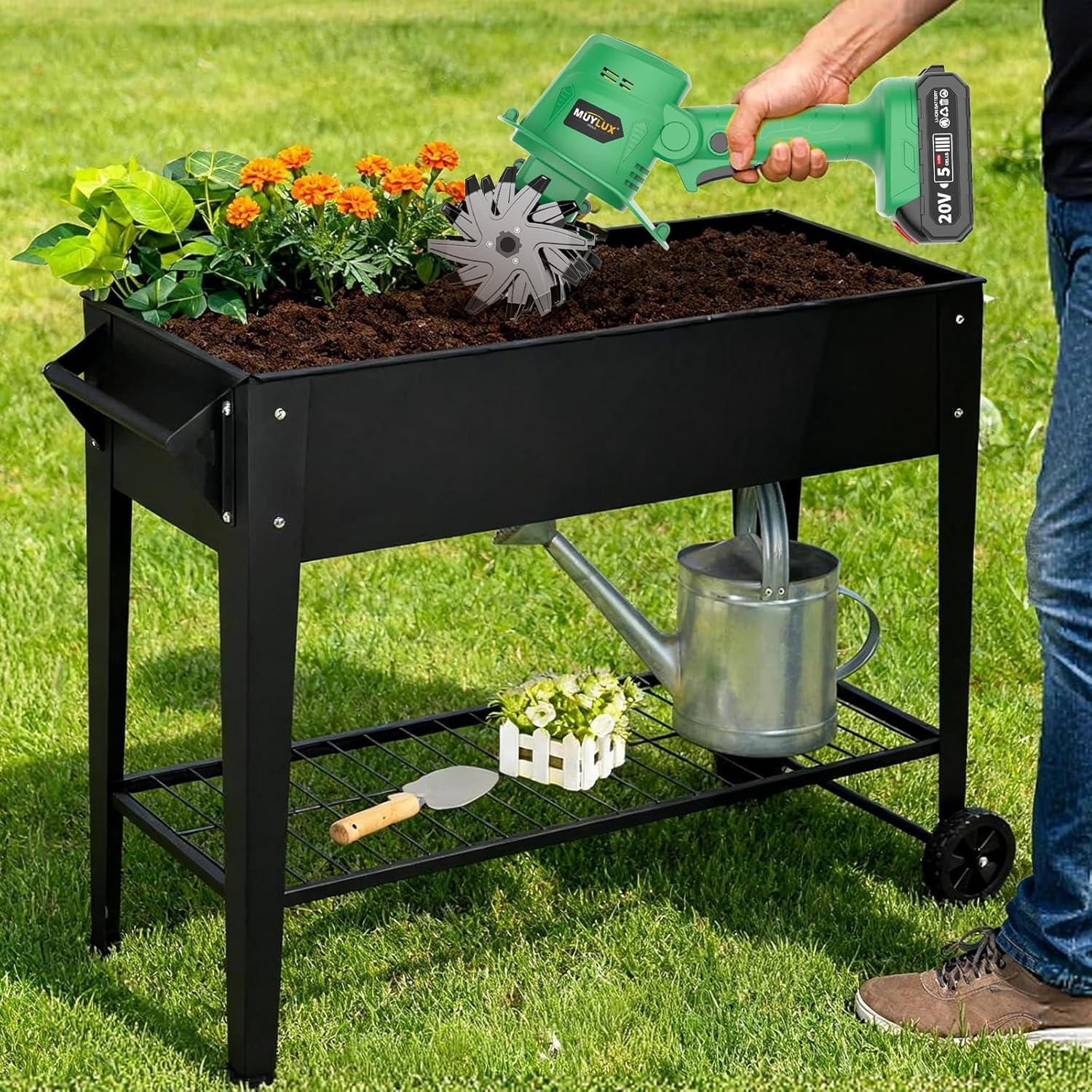 20V Cordless Tiller Cultivator for Gardening, Electric Garden Tiller with 2 x 2.0Ah Batteries & Charger, Garden