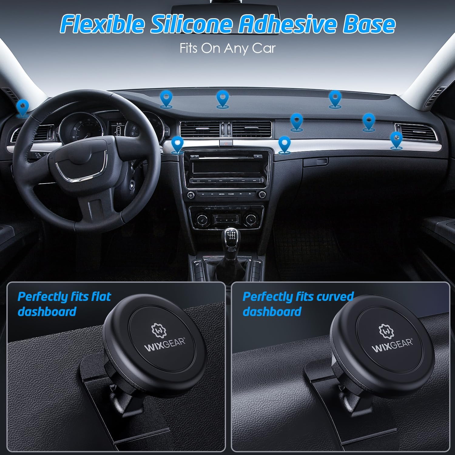 Magnetic Car Mount [2-Pack] - Universal Stick-On Dashboard Magnetic Phone Holder for Car, Strong Magnet Mount for