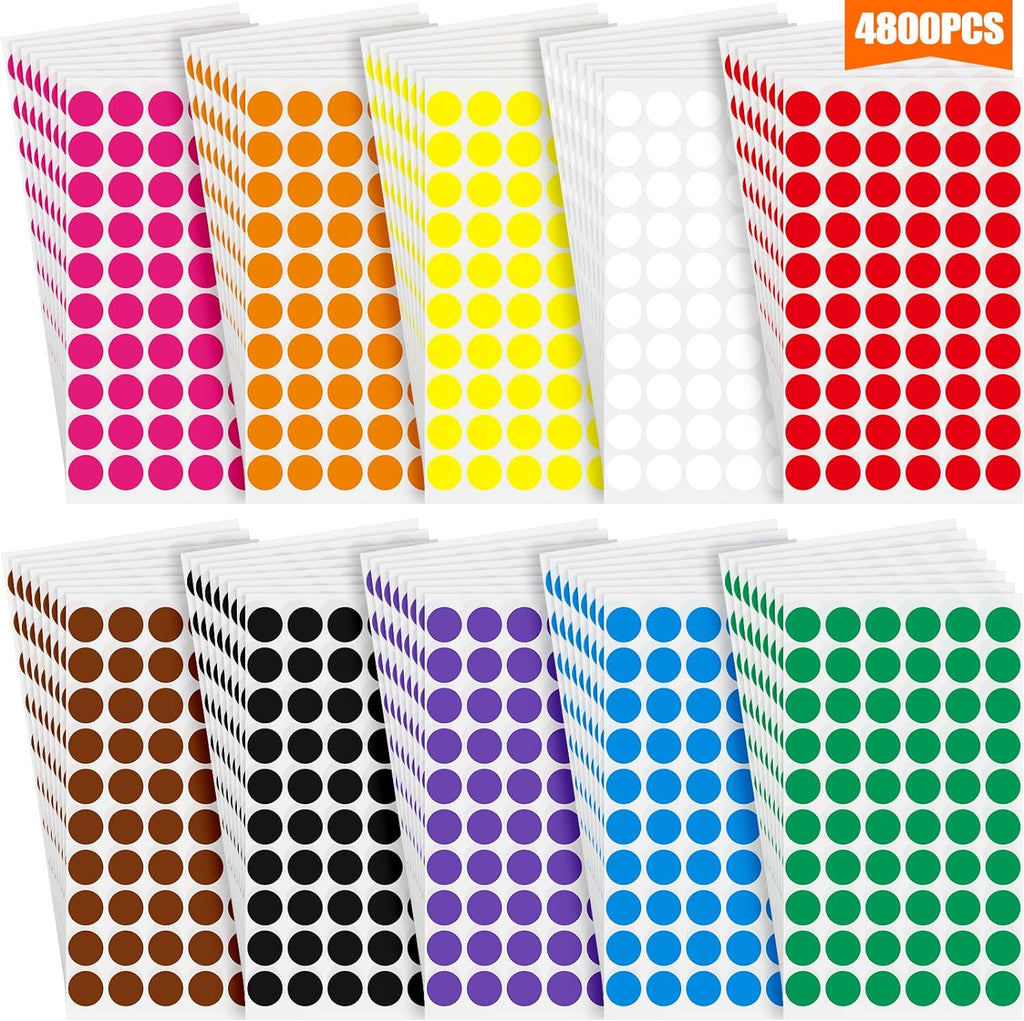 4800 Pieces 1/2 Inch Colored Dot Stickers Round Labels 10 Colors