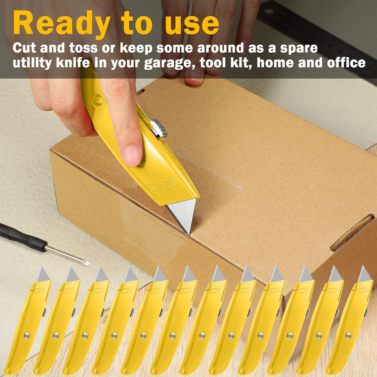 20 Pcs Box Cutter Bulk Retractable Utility Knife, Yellow