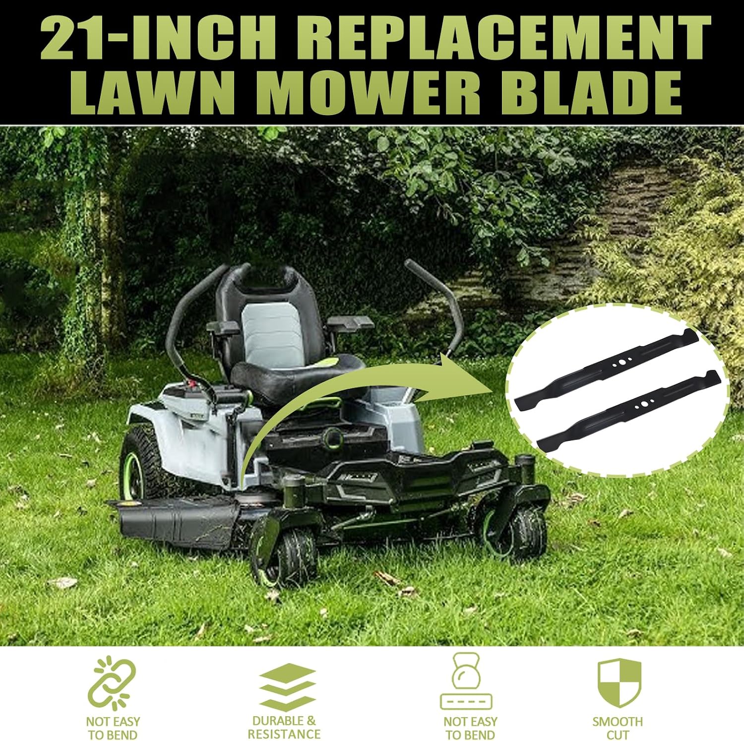 AB4200D Mower Blade Set Compatible with EGGO Power+ 42”Z6 Zero Turn Riding Mower Models ZT4204L, 2 Pack 21 Inch Mulch