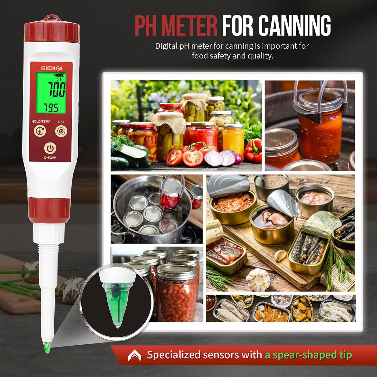 Digital pH Meter for Food Fermentation with pH Calibration Solution