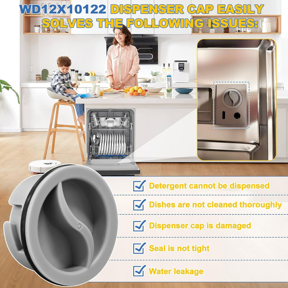 Upgrade WD12X10122 Dishwasher Rinse Aid Dispenser Cap