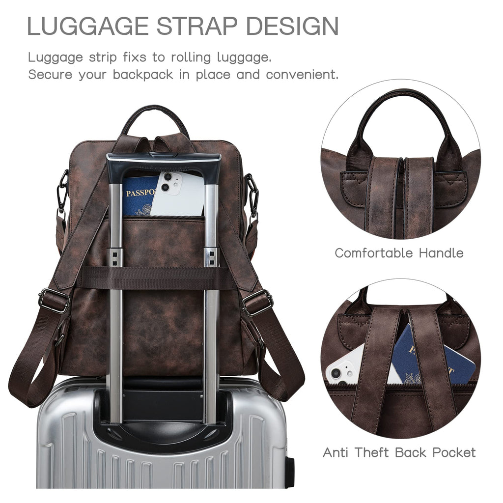 Vegan Leather Backpack Purse for Women with Adjustable Shoulder Bag