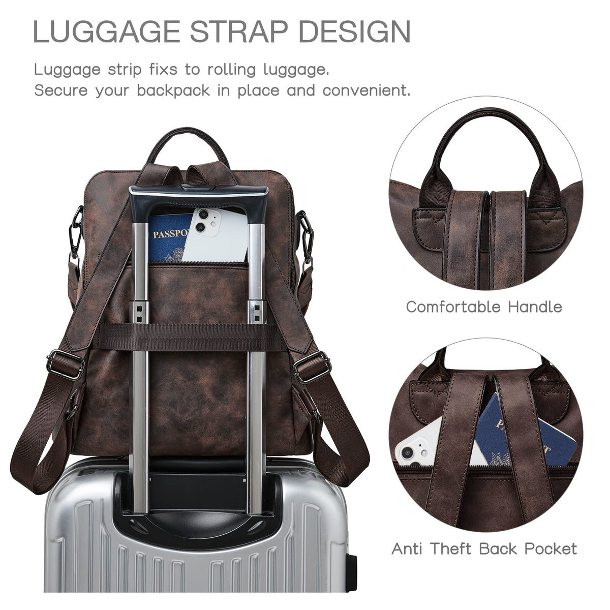 Vegan Leather Backpack Purse for Women with Adjustable Shoulder Bag