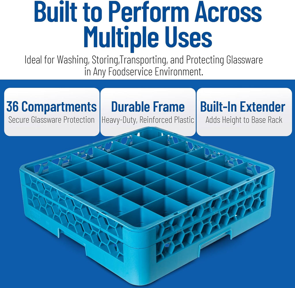 Carlisle Commercial Dishwasher Glass Rack, 36 Compartments, 1 Extender