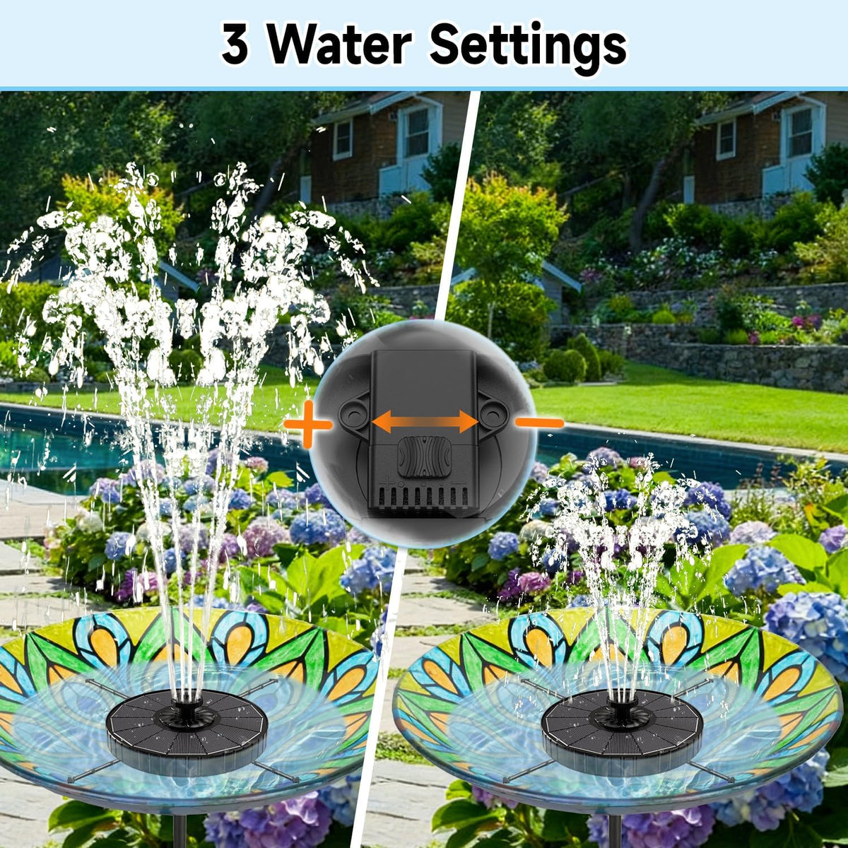 Solar Fountain, 3-Level Adjustable Water Height, 3.5W Glass Powerful Outdoor Fountain Pump with Rotating Rods & 7