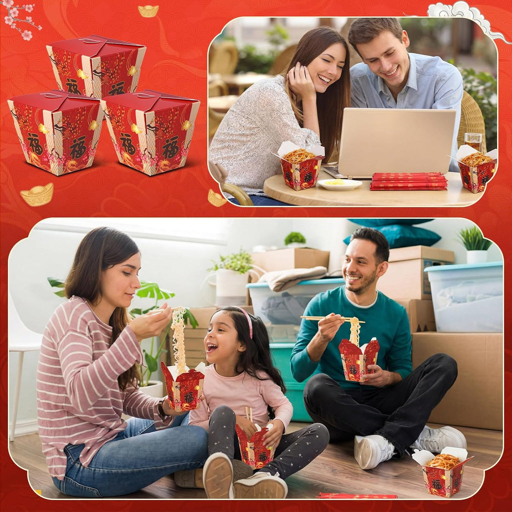 60 Pcs Chinese Fu Takeout Boxes 8oz Asian Party, Chinese Fu, Red