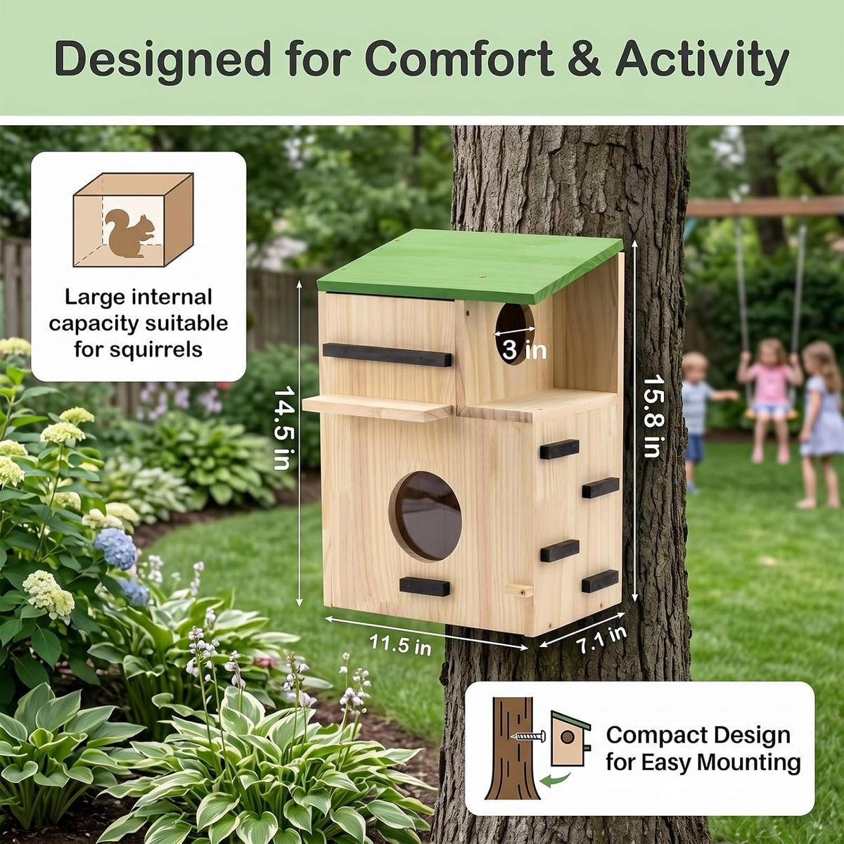 Large Squirrel Houses for Outside, Squirrels Nesting Box with Platform, Solid Wood Squirrel Box, Backyard Squirrel
